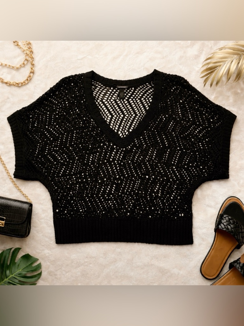 Lane Bryant Crochet Sweater 14/20 Black Open Knit Boho Beach Cover Up Plus